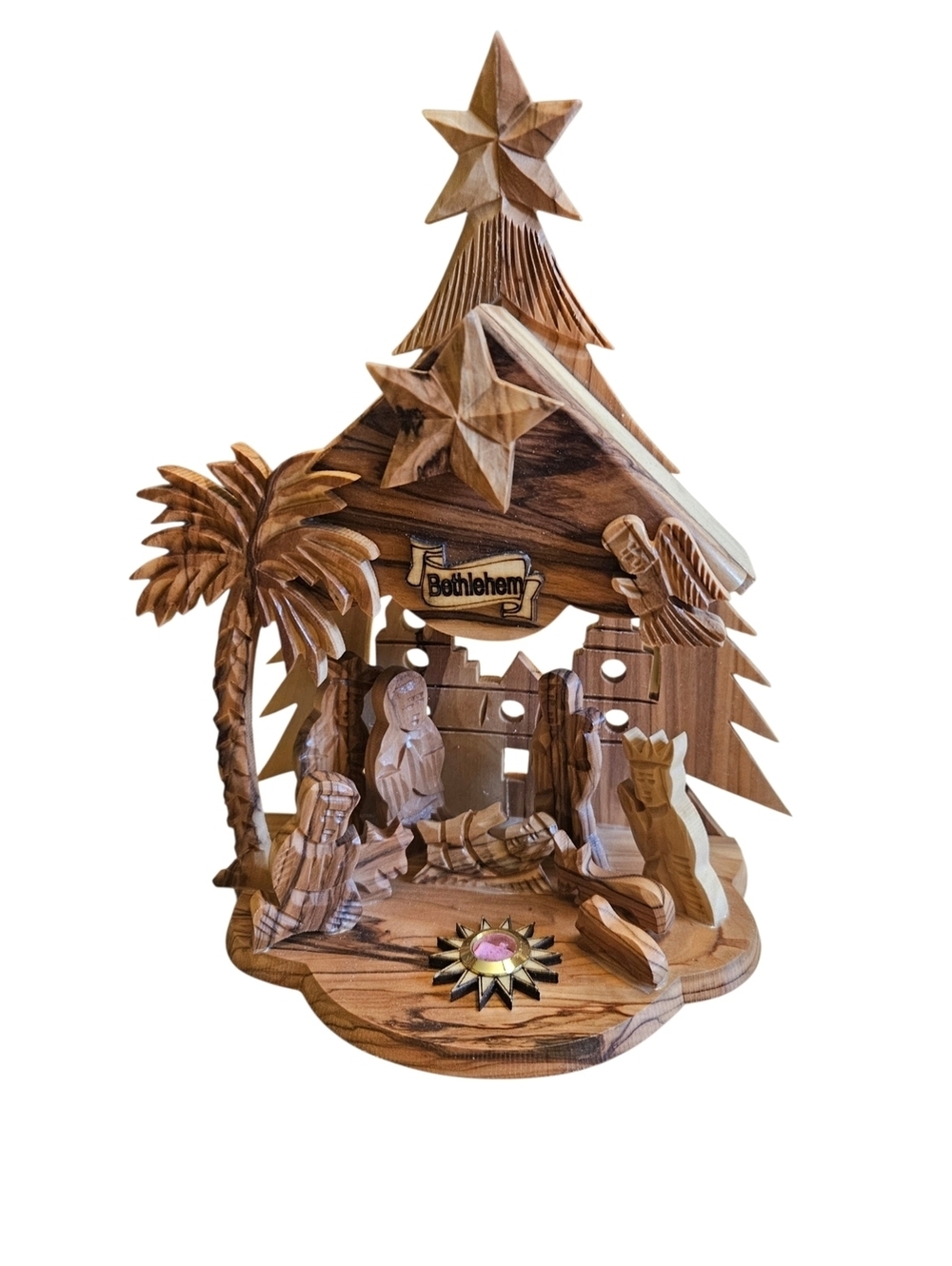 Vintage Bethlehem Olive Wood Nativity Scene Music Box Holy Land Hand Carved NIB